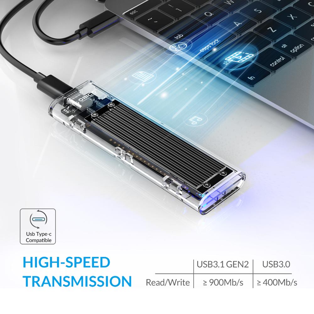 ORICO M2 SSD Case NVME SSD Enclosure M.2 to USB Type C Transparent Hard Drive Enclosure for NVME PCIE NGFF SATA M/B Key SSD Disk