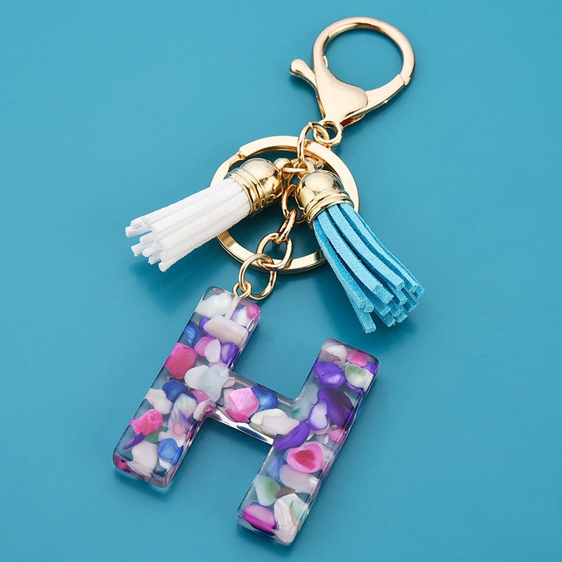 Fashion Boho Alphabet A to Z Letters Tassel Gold Plated Resin Initial keychain