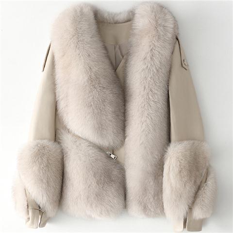 New winter coat short sheep skin shearling fox fur cropped coat for woman