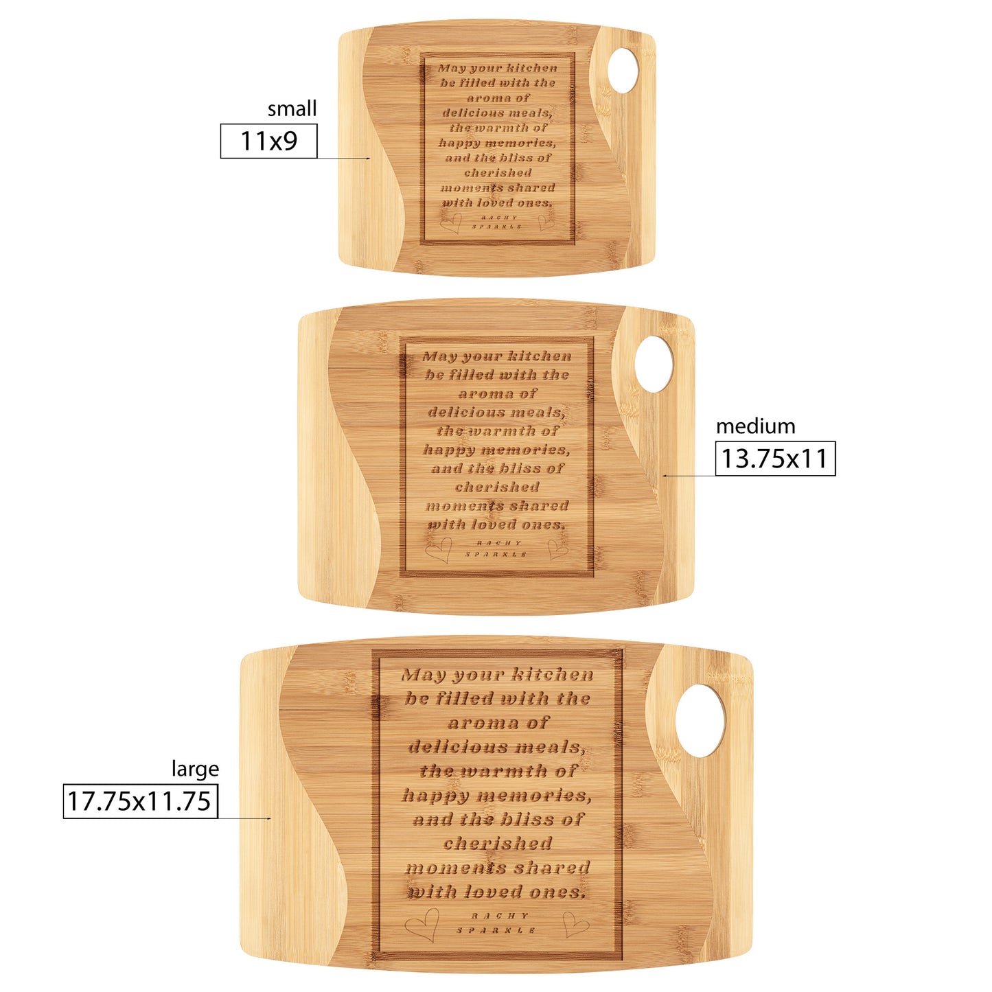 Kitchen Bliss Organic Bamboo Cutting Board, 3 sizes, by Rachy Sparkle