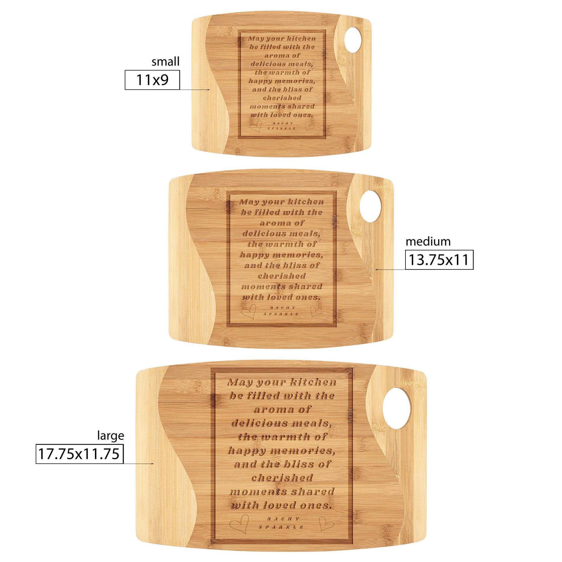 Kitchen Bliss Organic Bamboo Cutting Board, 3 sizes, by Rachy Sparkle