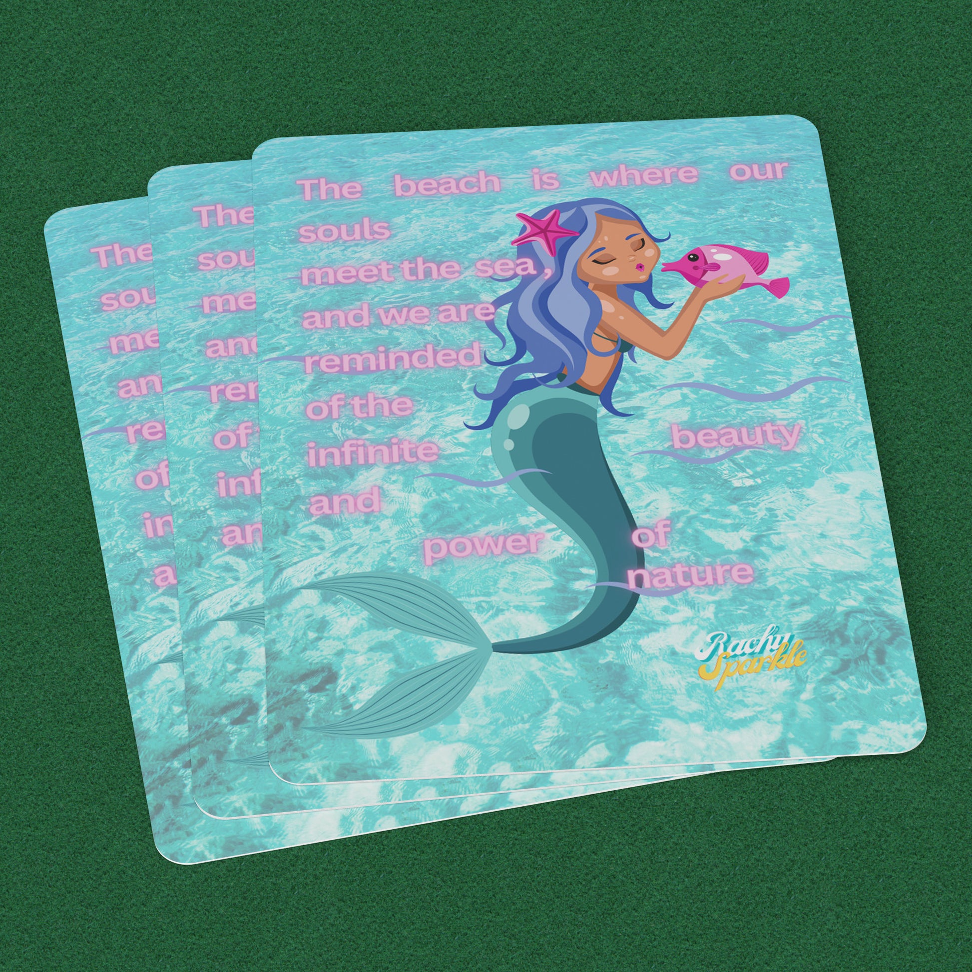 Mermaid Playing Cards "The Beach is Where Our Souls Meet The Sea, & we Are Reminded of The InfiniteBeauty, Rachy Sparkle