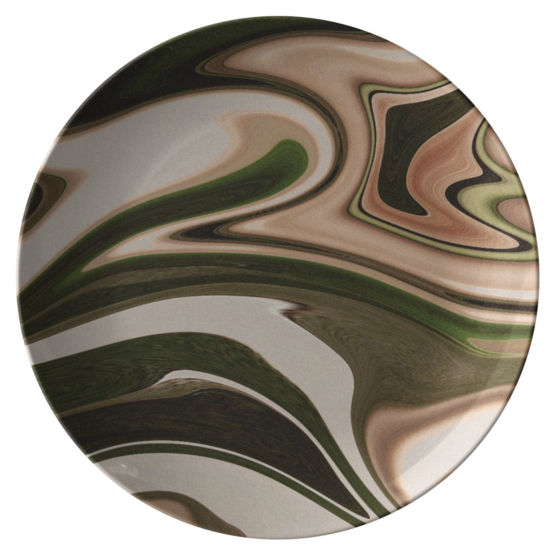 Mixed Media Artwork On a Plate, Brown, Black, Cream, Labyrinth, Off White Swirl Pattern, Liquid Luxury Art