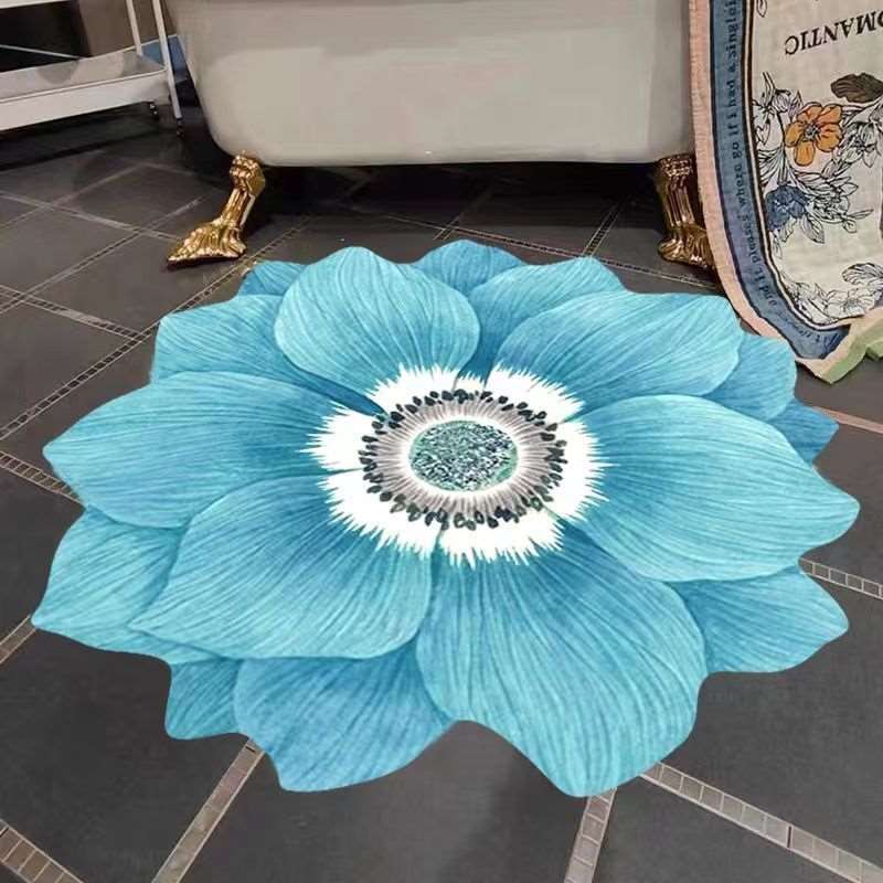 Blue Flower Shaped Carpets for Living Room, Sofa Table, Mat is Water Absorbing & Anti-skid Floor Mat Bedroom Decor Bedroom Rugs