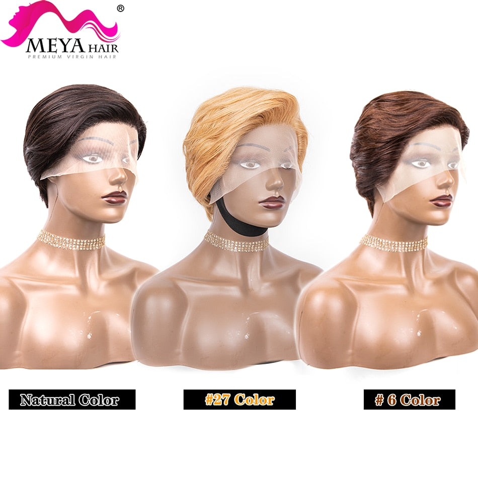 Straight Pixie Cut Human Hair Wig T-Part Glueless Transparent Lace Frontal Short Bob Natural Brazilian Female Wigs On Promotion