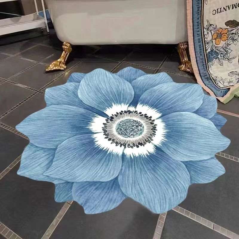 Blue Flower Shaped Carpets for Living Room, Sofa Table, Mat is Water Absorbing & Anti-skid Floor Mat Bedroom Decor Bedroom Rugs