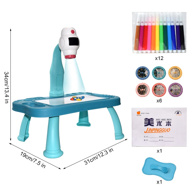 Kids Led Projector Drawing Table Toy Set Art Painting Board Table Light Toy Educational Learning Paint Tools Toys for Children