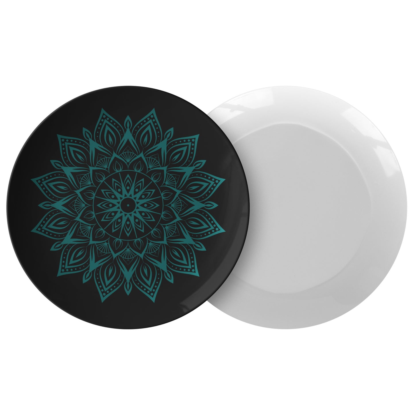 Teal Mandala on Black Dinner Plate