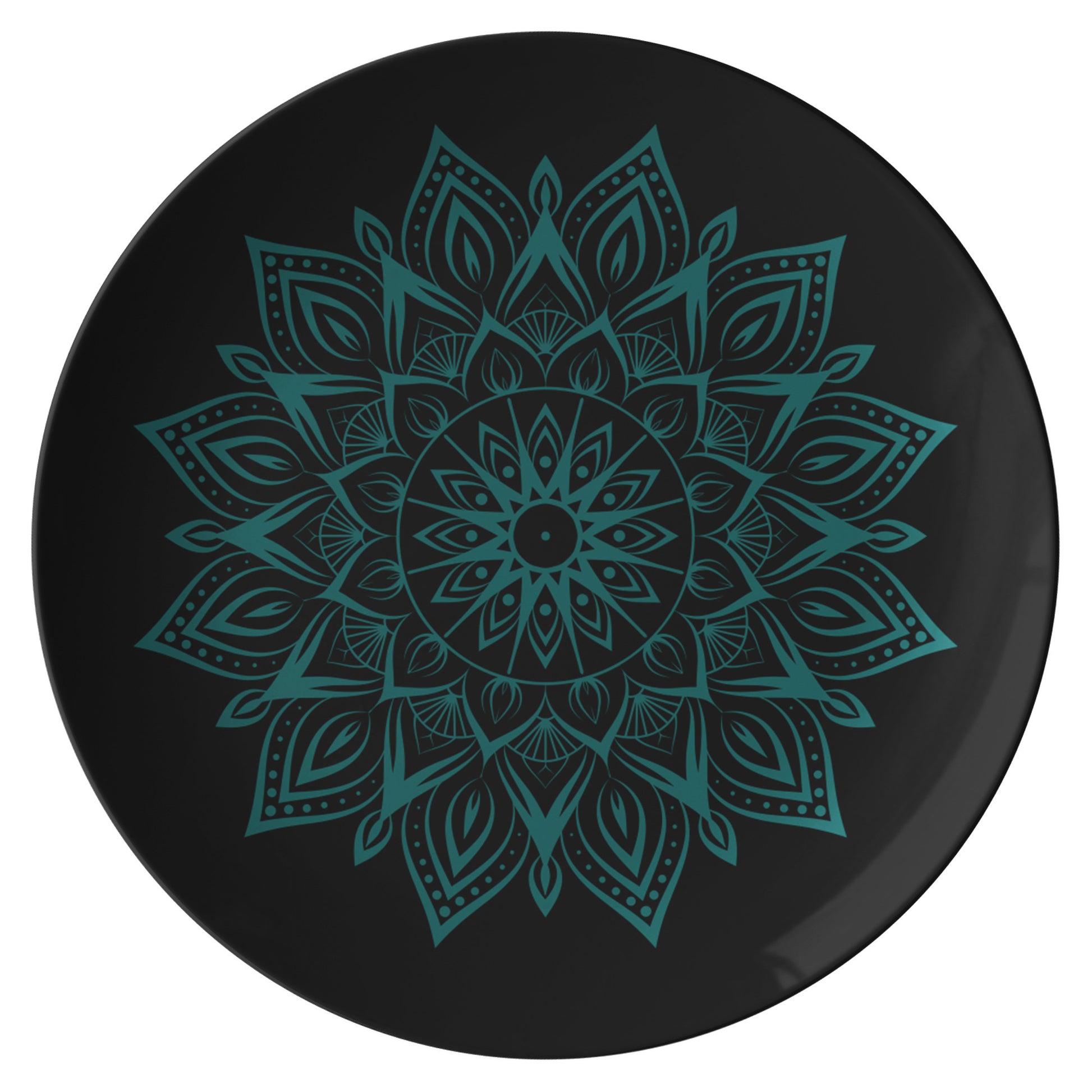 Teal Mandala on Black Dinner Plate
