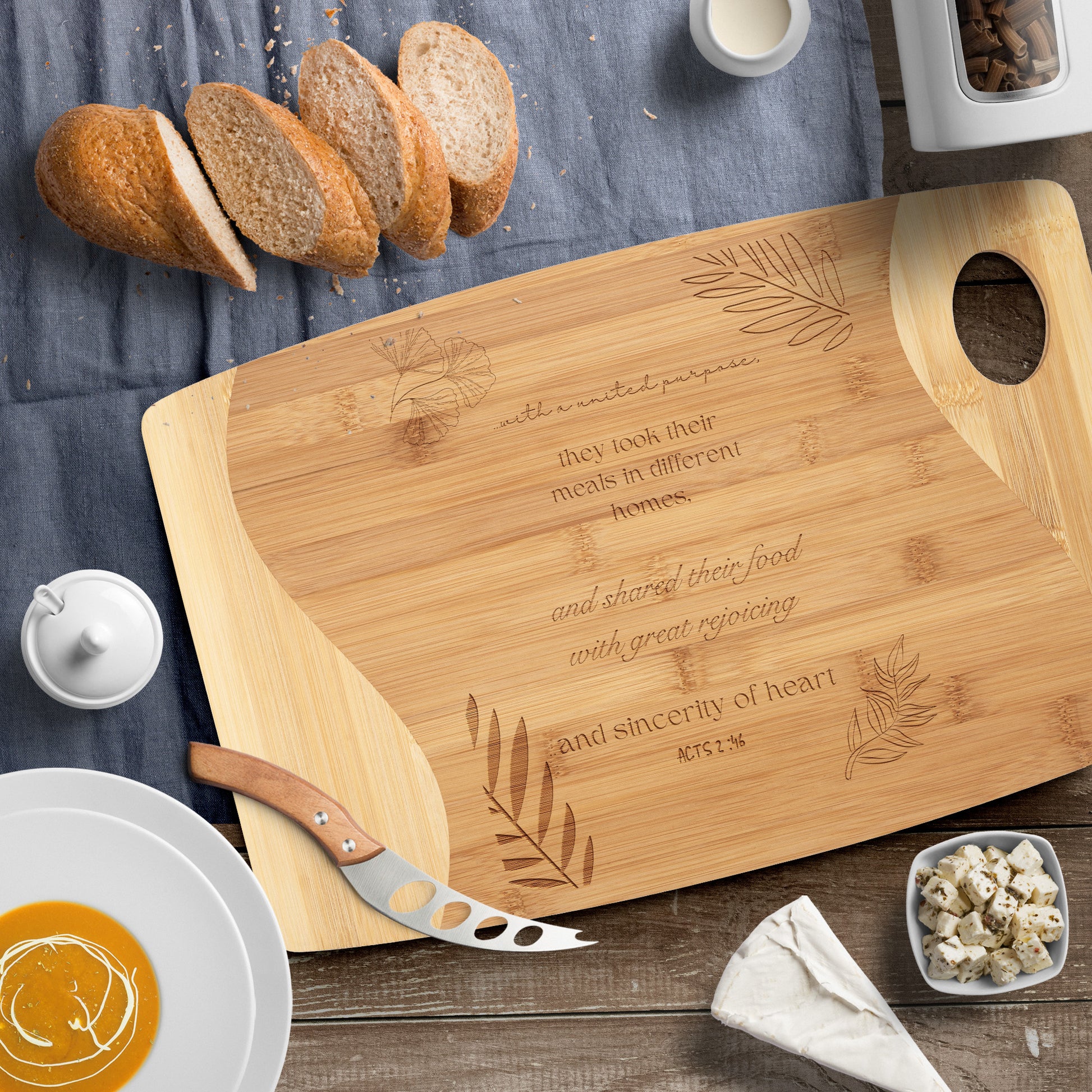 They broke bread in their homes Christian cutting board