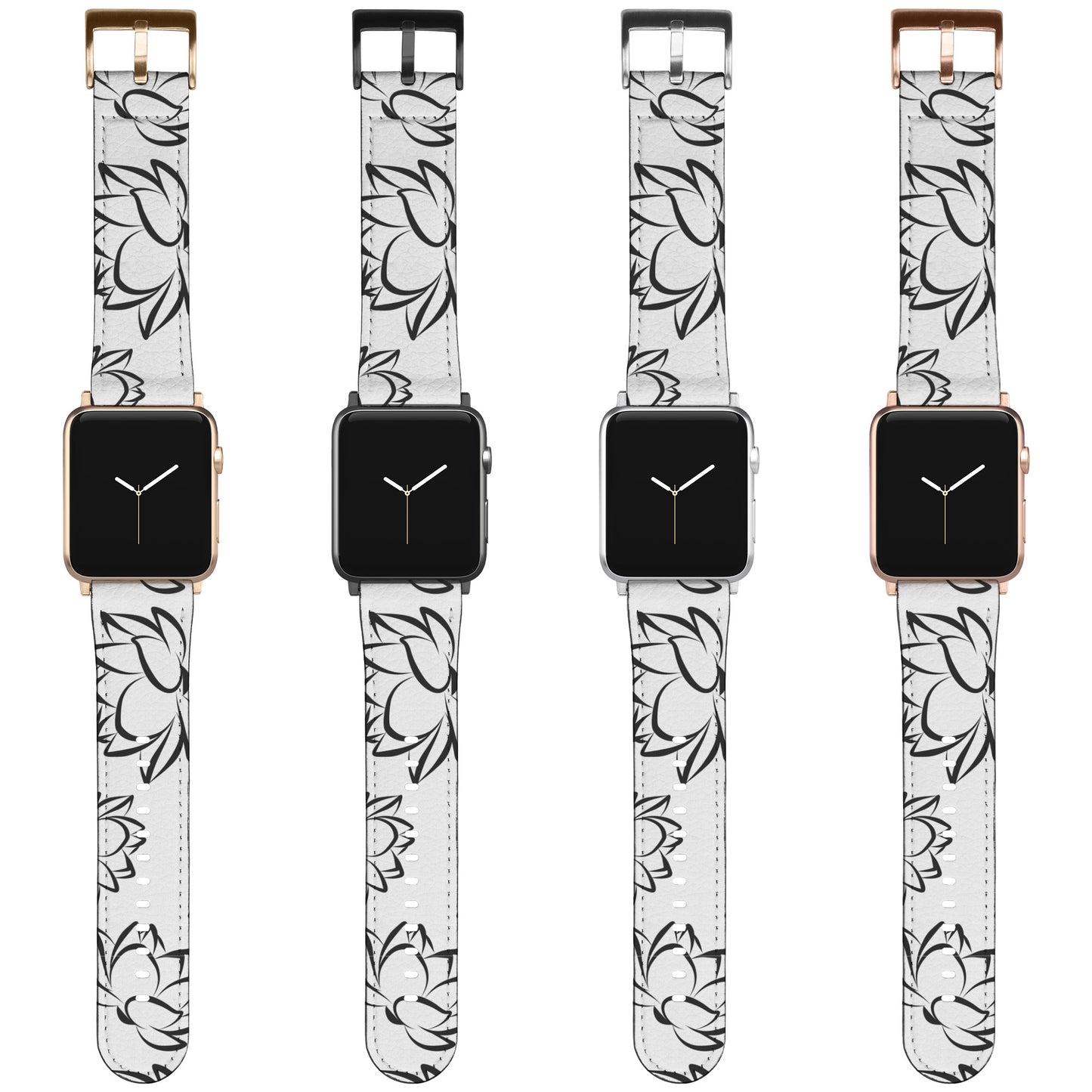 White Apple Watch Band with Black Flowers By Rachy Sparkle