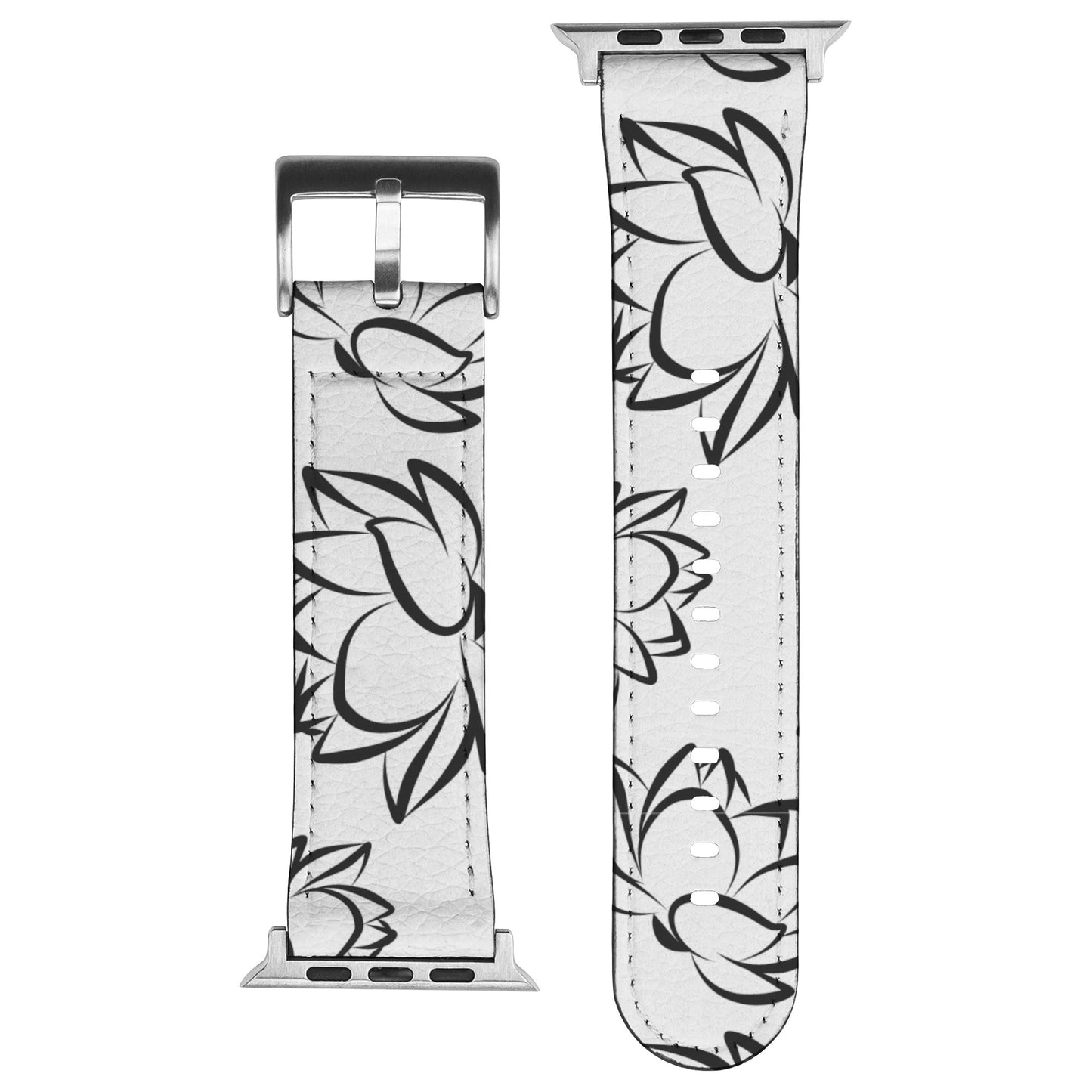 White Apple Watch Band with Black Flowers By Rachy Sparkle