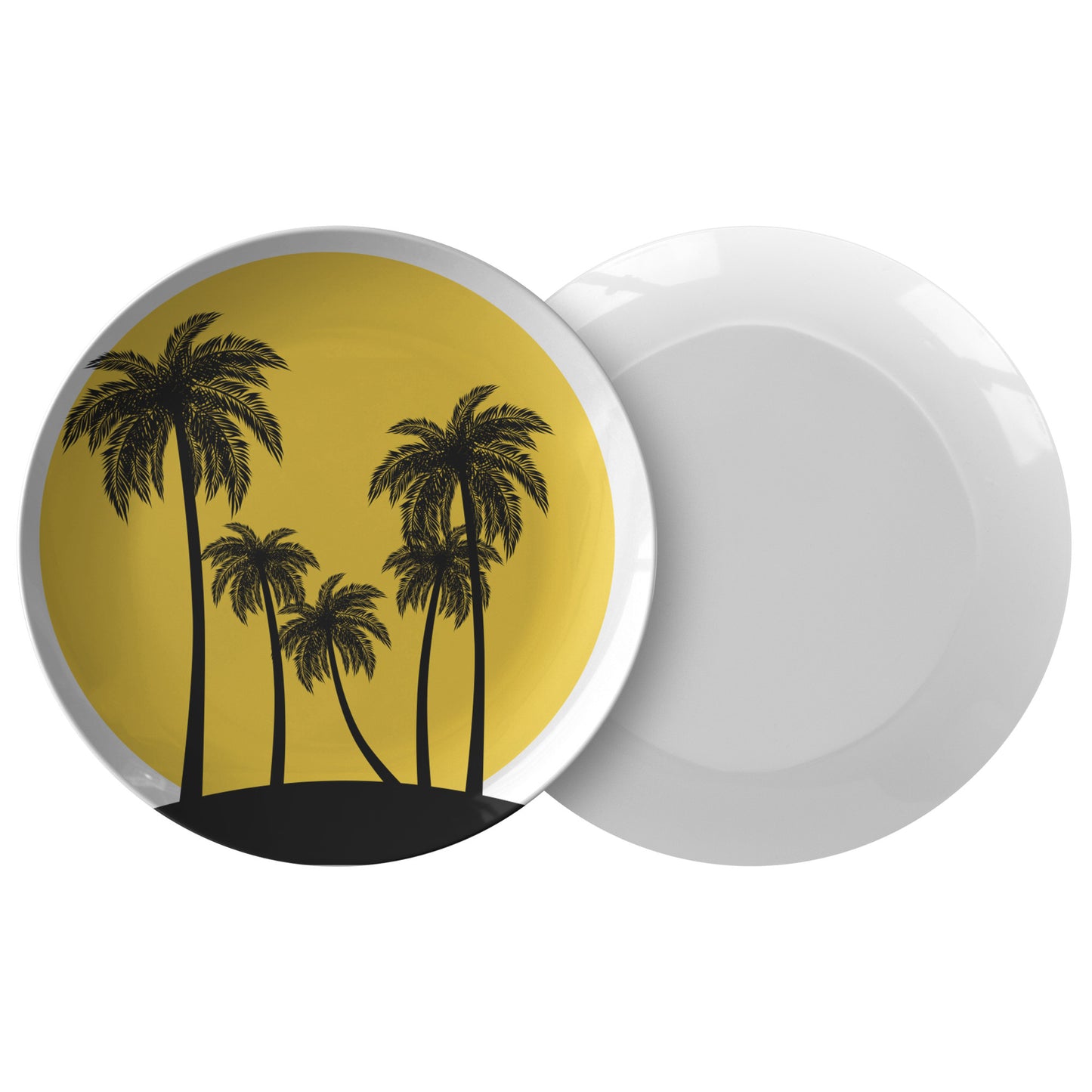 Yellow Plate With Black Palm Trees