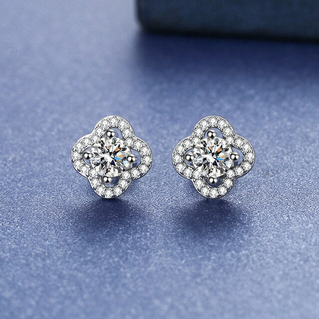 Four Leaf Clover Moissanite Stud Earrings