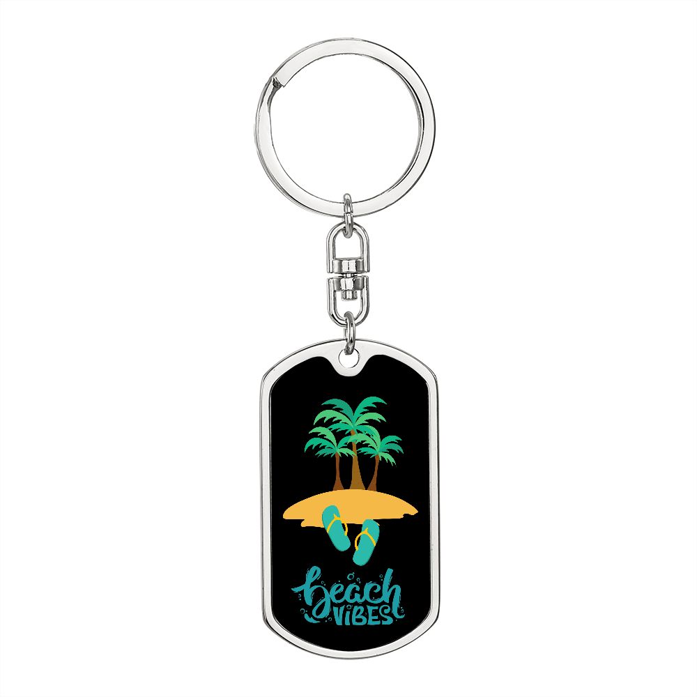 Graphic Dog Tag Keychain, Beach Vibes