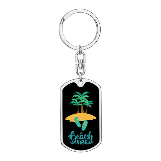 Graphic Dog Tag Keychain, Beach Vibes