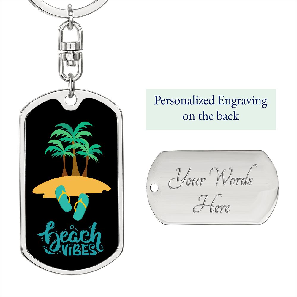 Graphic Dog Tag Keychain, Beach Vibes