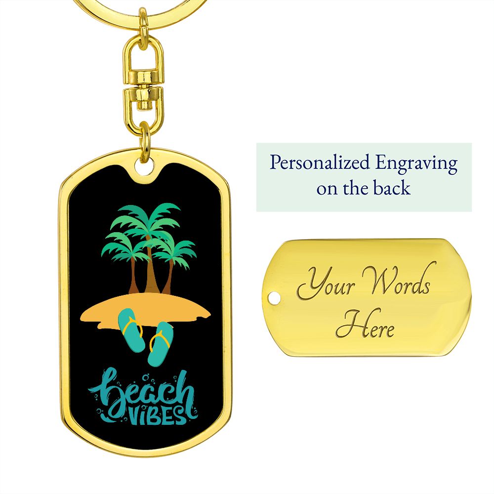 Graphic Dog Tag Keychain, Beach Vibes