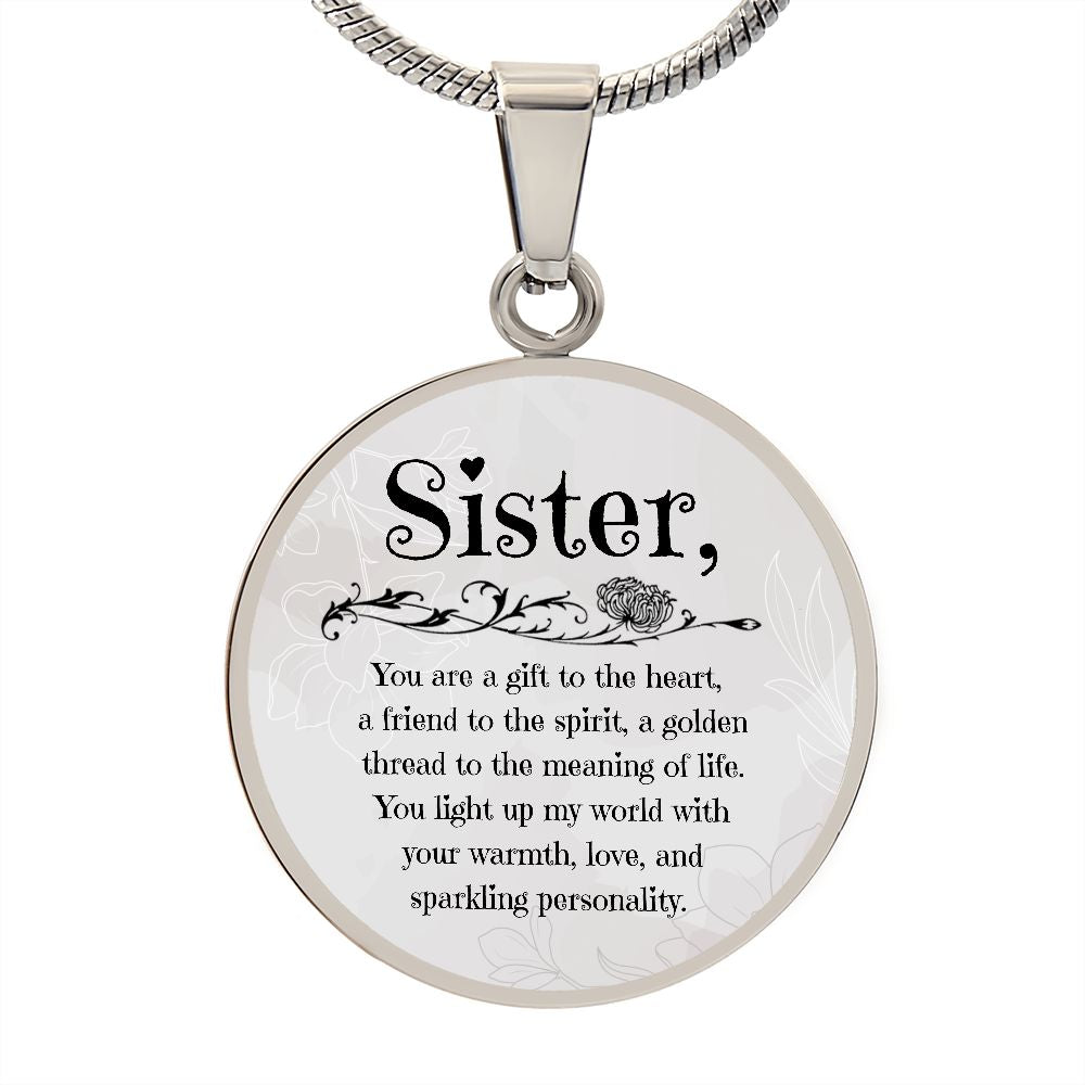 Sister Luxury Necklace, You are a gift to the heart, a friend to the spirit, a golden thread to the meaning of life. You light up my world with your warmth, love, and sparkling personality.