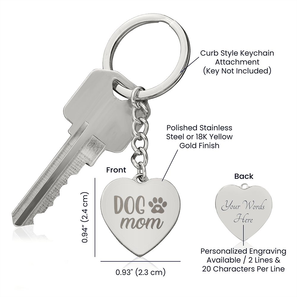 Dog Mom Engraved Heart Keychain By Rachy Sparkle