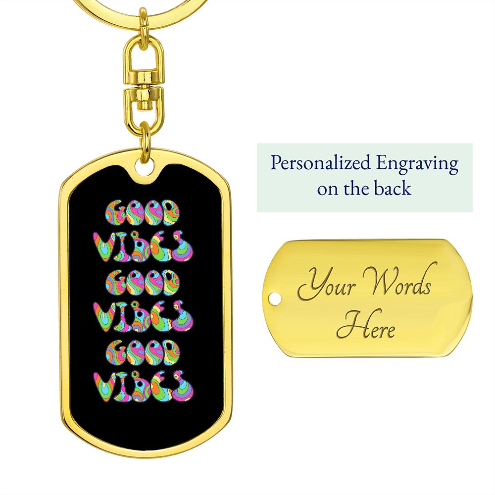 Good Vibes Dog Tag With Swivel Keychain, Rachy Sparkle