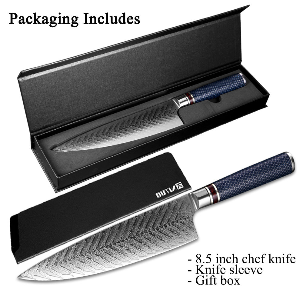 Japanese Chef Knife Damascus Steel VG 10 - izzeboutique, Rachy Sparkle, XITUO 8 Inch Chef Knife Damascus Steel VG 10 Sharp Cleaver Paring Vegetable Blue Resin Honeycomb Handle Household Kitchen Knives