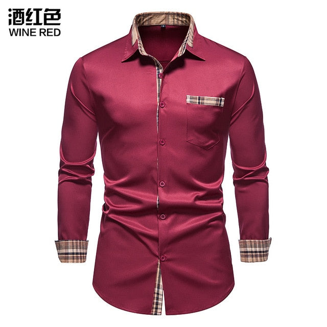 Plaid Patchwork Formal Dress Shirts for Men