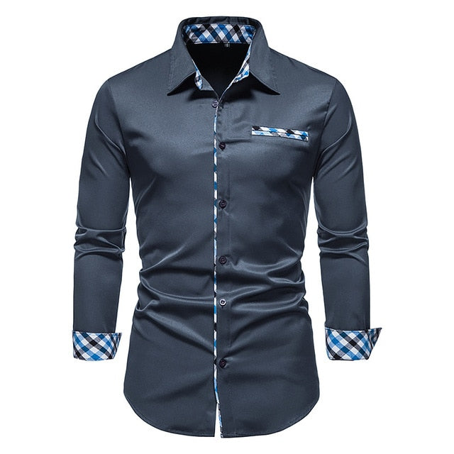 Plaid Patchwork Formal Dress Shirts for Men