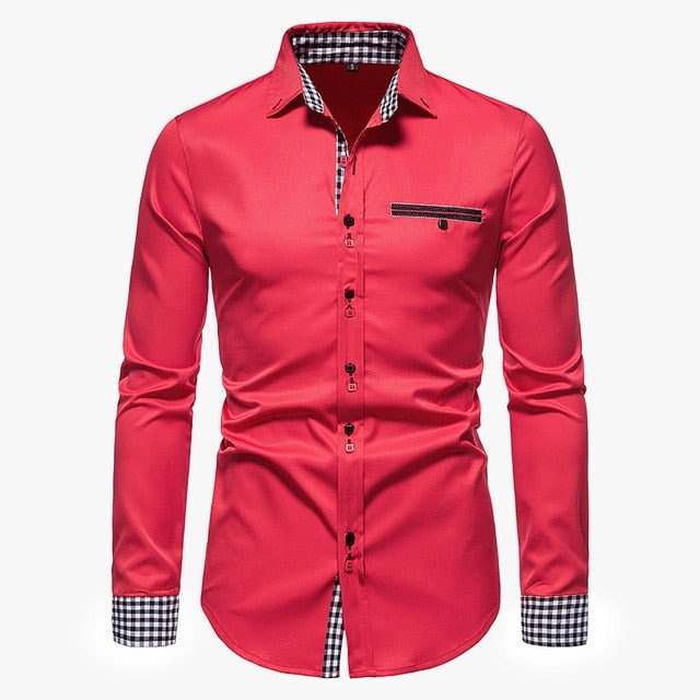 Plaid Patchwork Formal Dress Shirts for Men