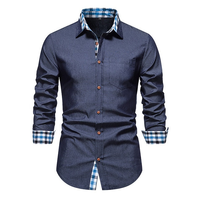 Plaid Patchwork Formal Dress Shirts for Men