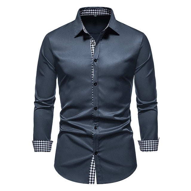 Plaid Patchwork Formal Dress Shirts for Men