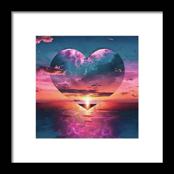 Sunset heart Over the Ocean - Framed Print