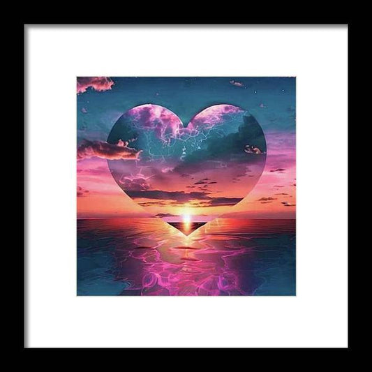 Sunset heart Over the Ocean - Framed Print