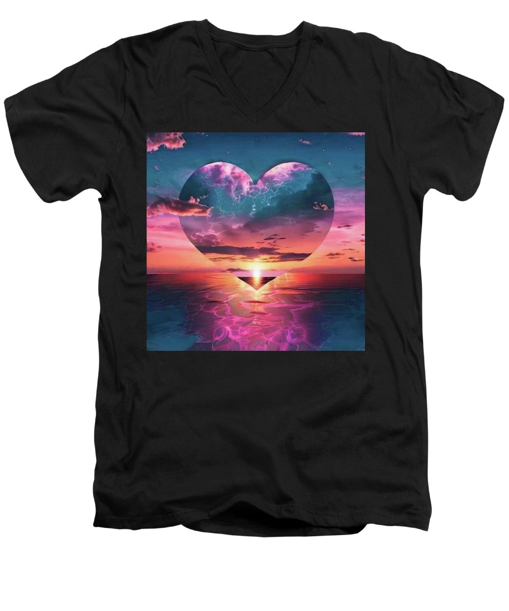 Sunset heart Over the Ocean - Men's V-Neck T-Shirt