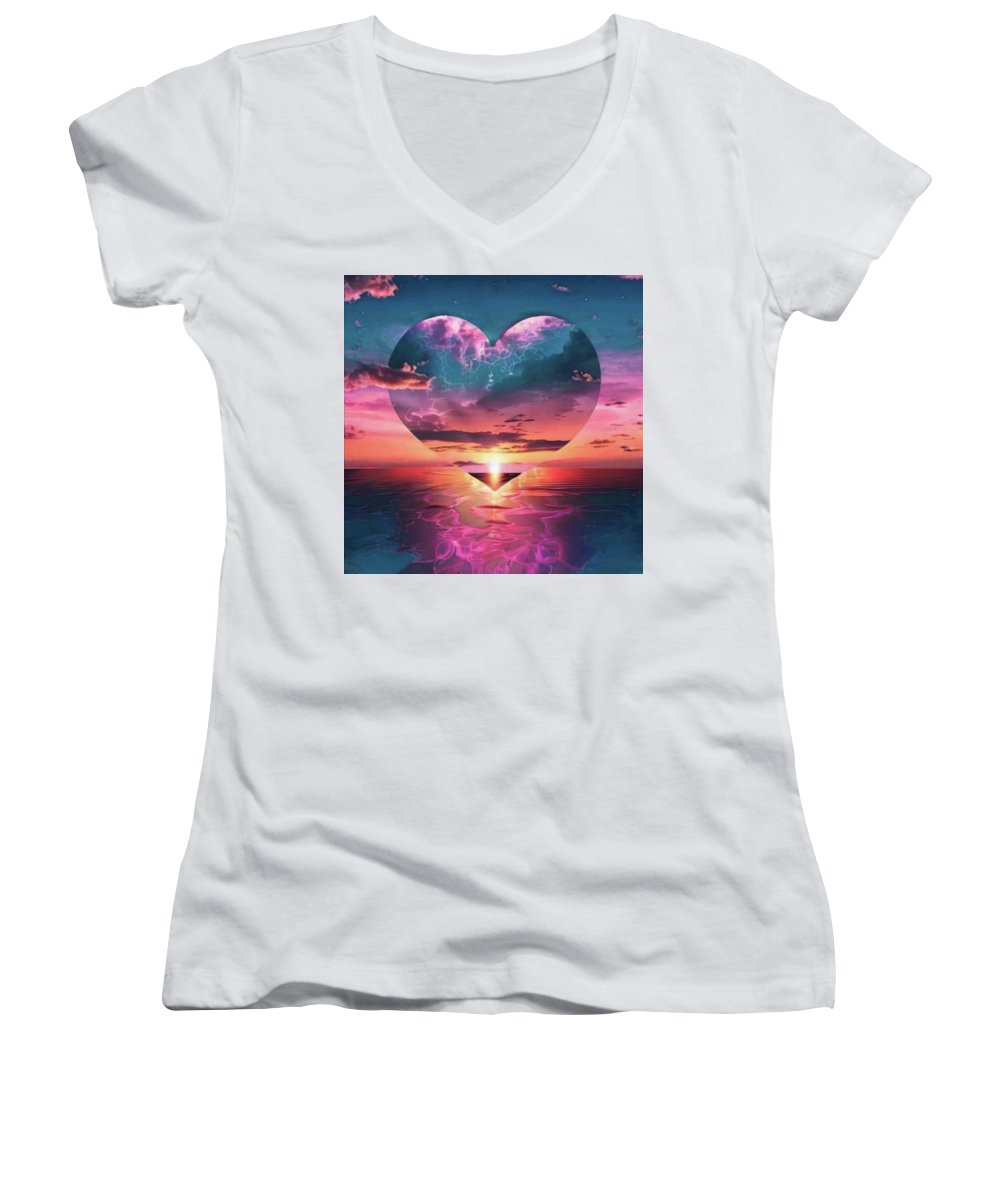 Sunset heart Over the Ocean - Women's V-Neck