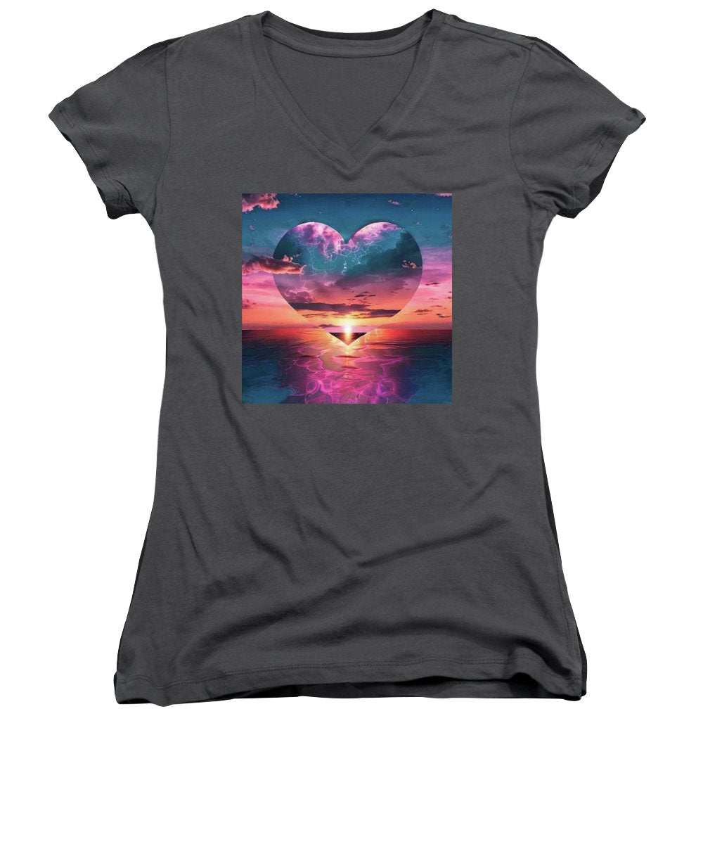 Sunset heart Over the Ocean - Women's V-Neck