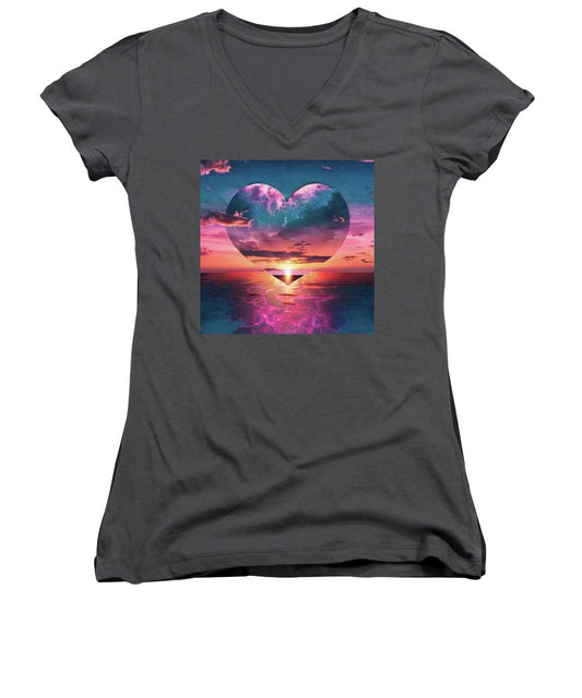 Sunset heart Over the Ocean - Women's V-Neck