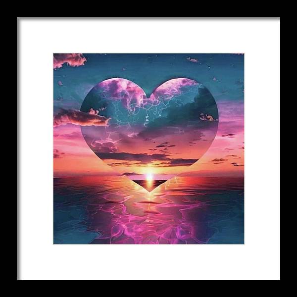 Sunset heart Over the Ocean - Framed Print