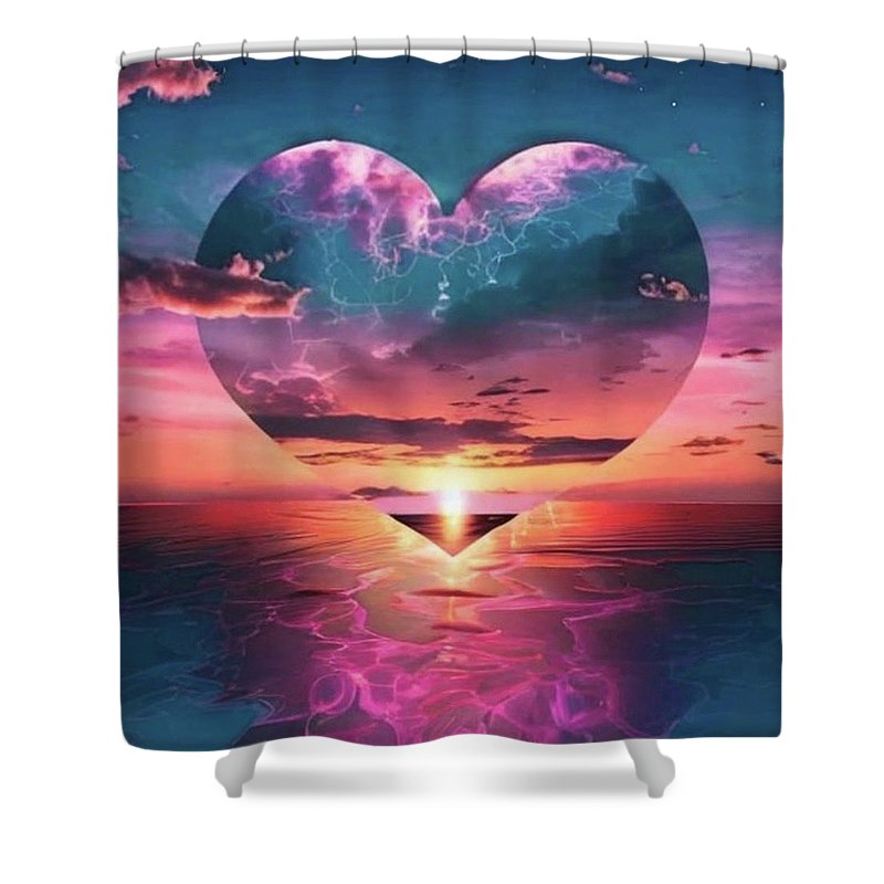 Sunset heart Over the Ocean - Shower Curtain