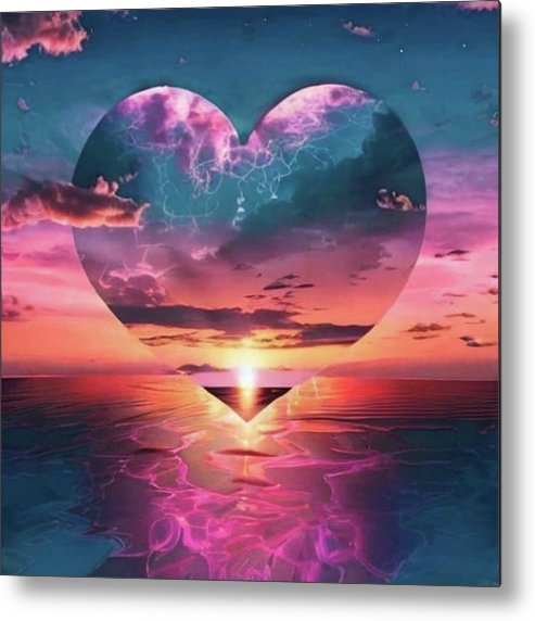 Sunset heart Over the Ocean - Metal Print