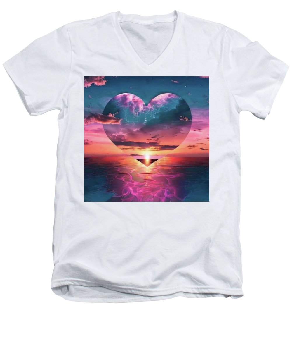 Sunset heart Over the Ocean - Men's V-Neck T-Shirt