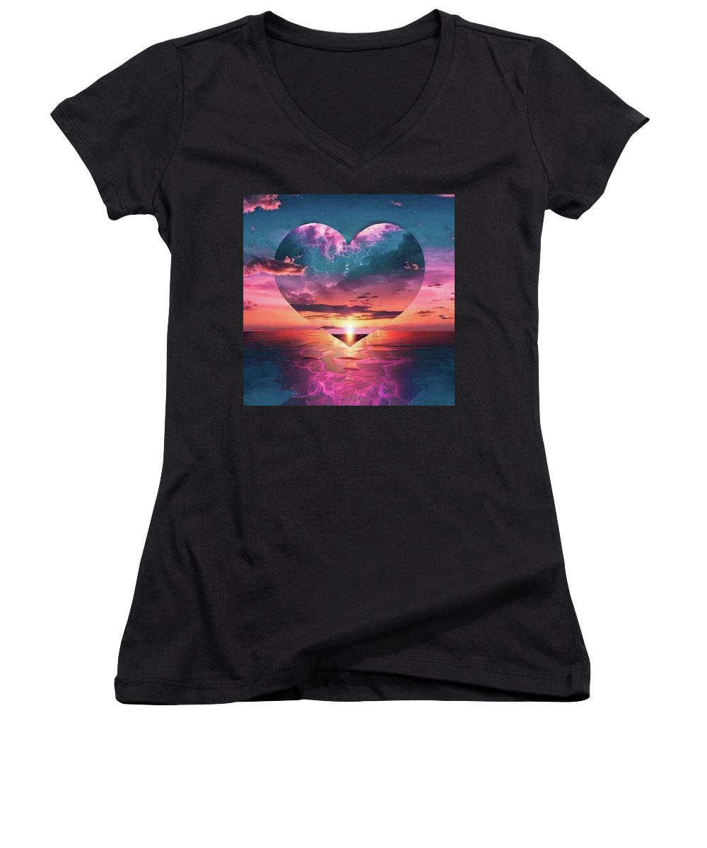 Sunset heart Over the Ocean - Women's V-Neck