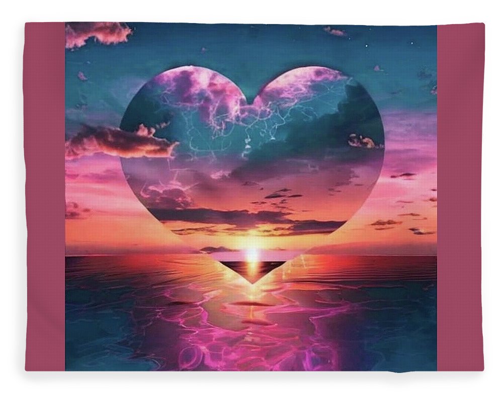 Sunset heart Over the Ocean - Blanket