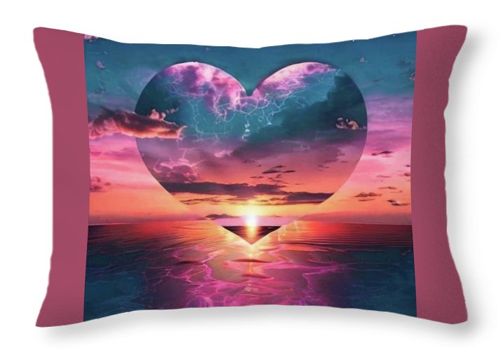 Sunset heart Over the Ocean - Throw Pillow