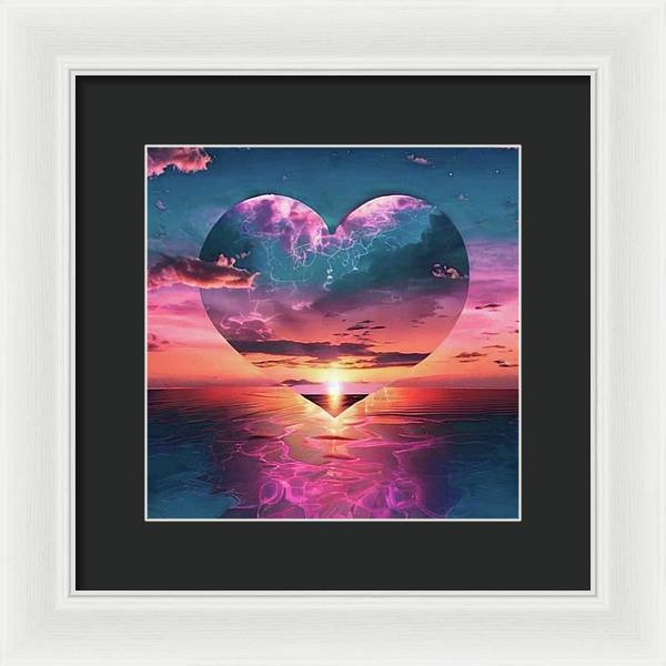 Sunset heart Over the Ocean - Framed Print