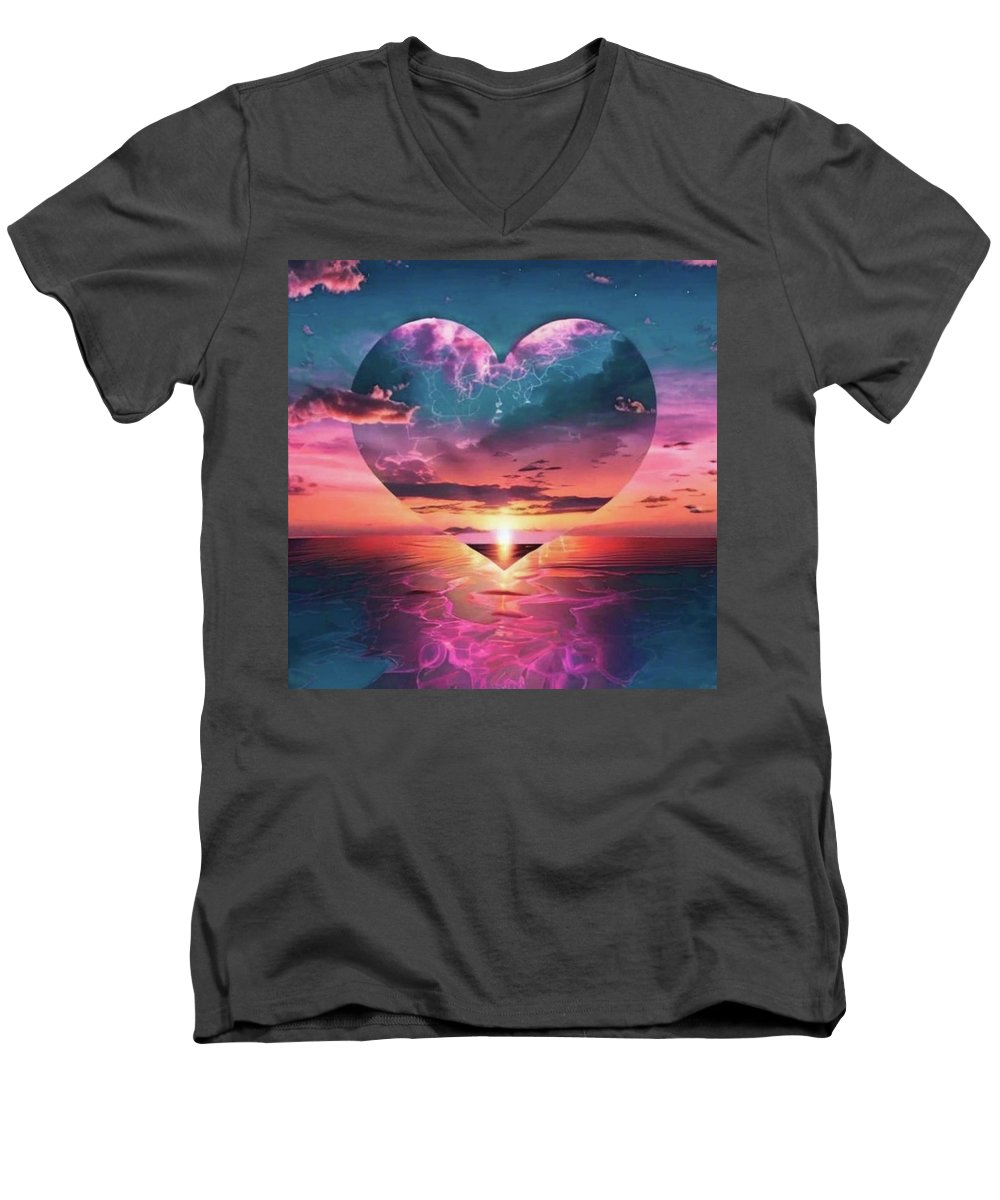 Sunset heart Over the Ocean - Men's V-Neck T-Shirt