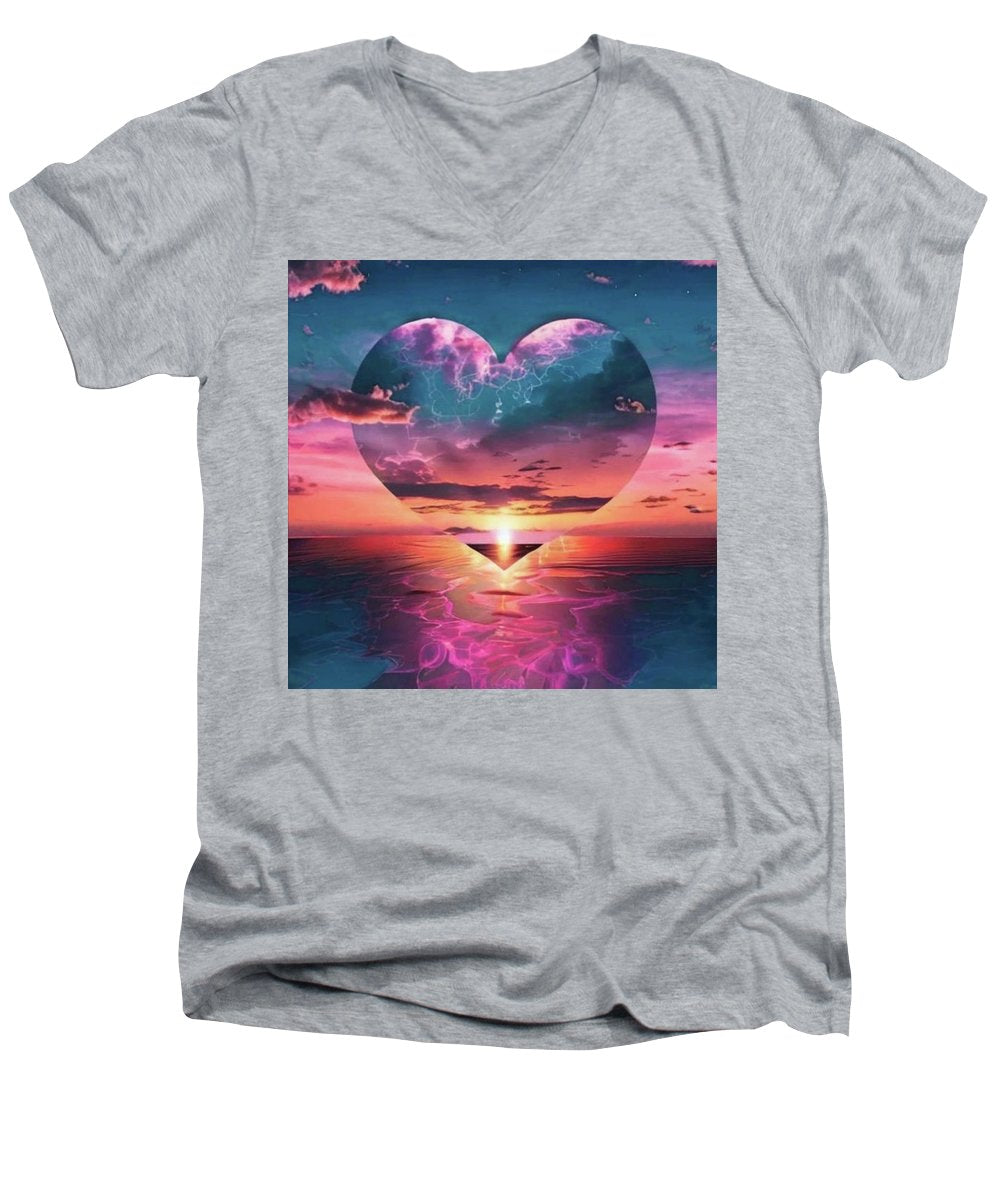 Sunset heart Over the Ocean - Men's V-Neck T-Shirt