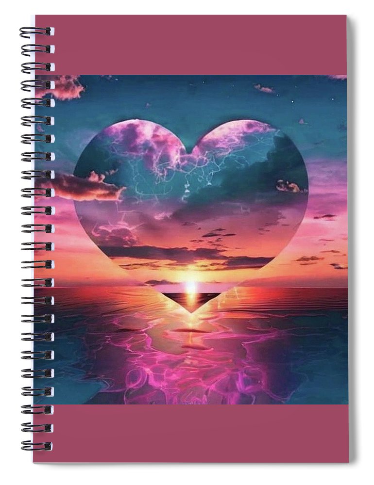 Sunset heart Over the Ocean - Spiral Notebook