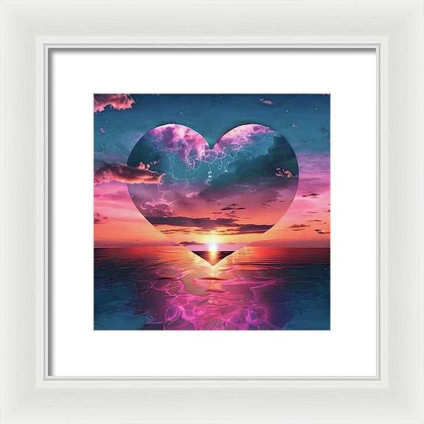 Sunset heart Over the Ocean - Framed Print