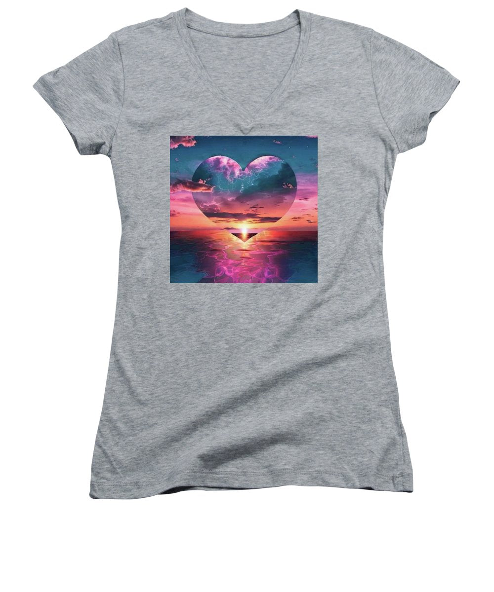 Sunset heart Over the Ocean - Women's V-Neck